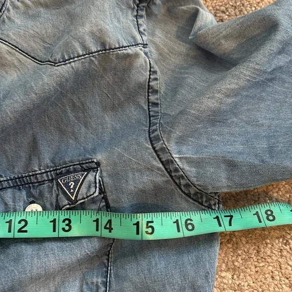 Guess Blue Denim Hooded Shirt Sz S - Picture 11 of 13